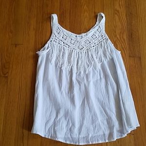BB Dakota white boho tank with crochet and fringe
